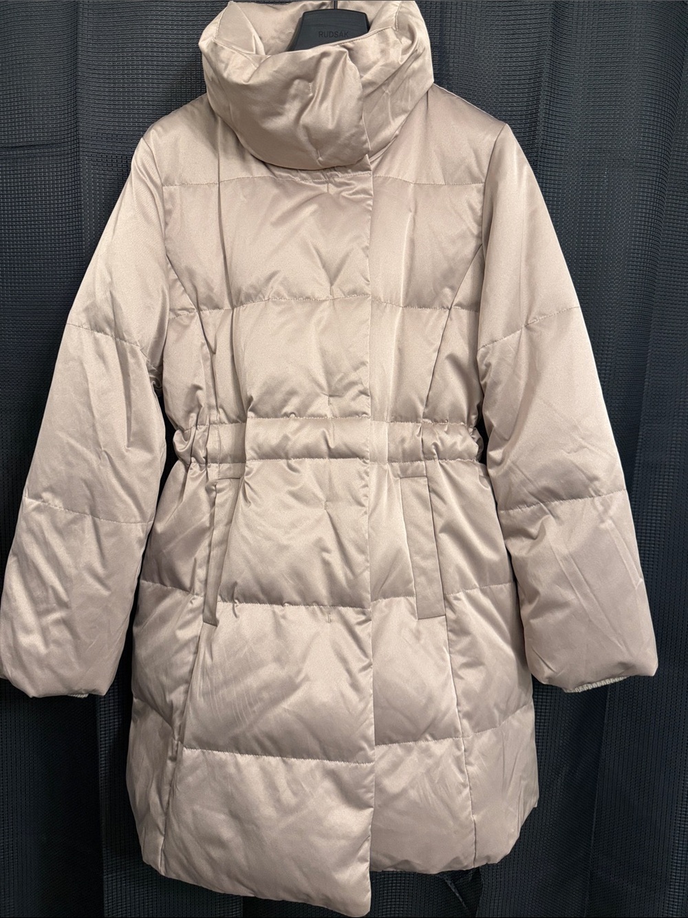 J. Jill Women's Down-Filled Quilted High Collar Puffer Coat Exc Cond Taupe Sz S